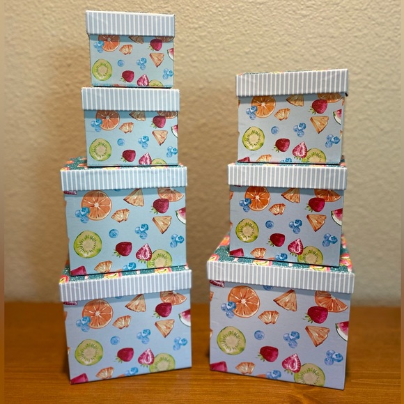 Popsicles & Fruit Themed Decorative Storage Nesting Boxes Set Of 7, Glitter Lids - Picture 10 of 16